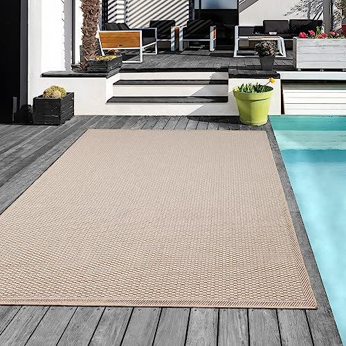 Mia´s Teppiche Tulsa - Outdoor-Teppich für Terrasse und Balkon - Wetterfest, UV-Beständig, Wasserabweisend, Pflegeleicht, Robust und Strapazierfähig, Beige, 240 x 340 cm