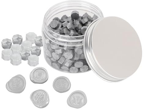 Tomotato 200 Stück Wachssiegel Perlen, Achteckige Siegelwachs Perlen Bunt Stempelwachs für Hochzeit Seinladungen, Karten Umschläge, Geschenk Wein Pakete(Silber)