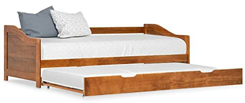 Homgoday Ausziehsofa Bettgestell Sofabett Ausziehbett Tagesbett Schlafsofa Gästebett Bett Holzbett Bettsofa Sofa Couch für Wohnzimmer Gästezimmer Honigbraun Kiefernholz 90×200 cm