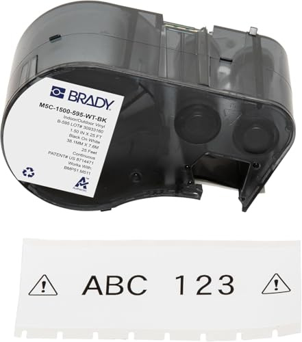 Brady Vinyl-Etikettenband für Etikettendrucker BMP51/BMP53/M511 - Klebeetiketten - Schwarz auf Weiß (38,10 mm (B) x 7,62 m (L)) - M5C-1500-595-WT-BK