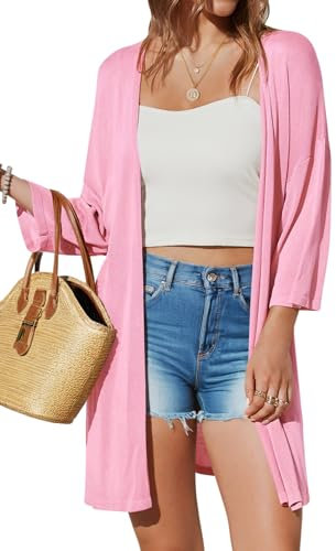 Arach&Cloz Cardigan da Donna Lungo Leggero Casual Manica 3/4 Aperto sul Davanti Cardigan Estivo da Spiaggia