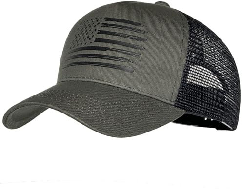 American Flag Trucker Hats, USA Hut für Männer und Frauen - Adjustale Baseball Cap, Outdoor Mesh Snap Back - für den täglichen Gebrauch, Olivgrün & Schwarz/Schwarz Flagge, L/Einheitsgröße