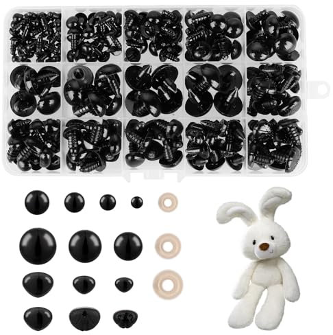 Augen für Häkeltiere 560 Stück Kunststoff Sicherheitsaugen Nase mit Unterlegscheiben 6/8/10/12/14/16/18mm Gehäkelte Tier Knopfaugen für Gehäkelte Tierpuppen Plüschtiere