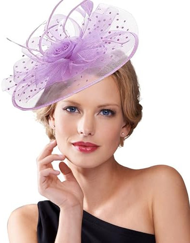Dodheah Fascinator Chapeau Femme Chapeau Bibi Mariage Maille Plumes Chapeaux Cérémonie Bandeau et Clip pour Ascot Carnavals Cocktail Tea Party Cocktail A2-Pourpre rose