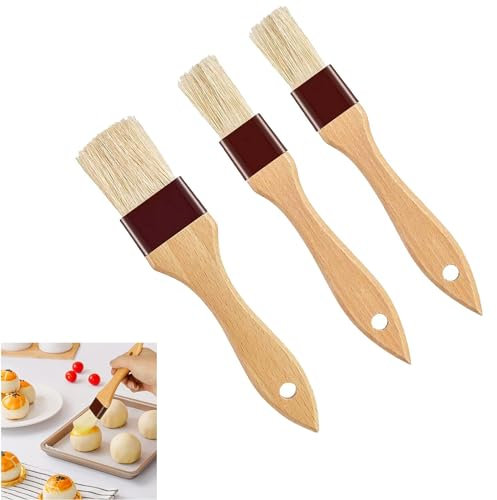 ZSRVAJ 3 Pcs Pastry Brushes, Pastry Brush, Cooking Brush, Basting Brush Cooking Boar Bristle Brushes BBQ Basting Brush Sauce Brushes for Bread Dough BBQ Sauce Baking Cooking (2 Specifications)