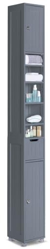 VOUNOT® Colonna Bagno, Armadio da Bagno Salvaspazio, Mobile Alto Bagni con 2 Ante e 1 Cassetto, 20x20x180cm, Grigio