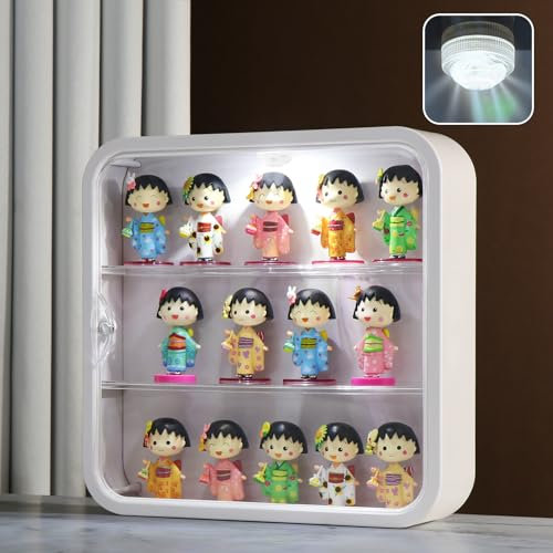 Clear Display Case for Figures with Led Light, Wall Mounted Acrylic Storage Box, Dust Proof Display Cabinet Organizer for Mini Pop Mart Action Figures Collectibles