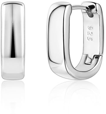 Silber 925 Ohrringe Damen, Kleine Eckig Creolen Kleine Klobige Creolen Ohrringe Hypoallergen Kleine Silber Ohrringe Kleine Dicke Creolen Ohrringe Kleine Huggie Breite Creolen Ohrringe fur Damen