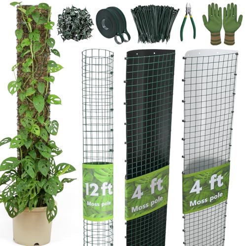 10ft/20ft/40ft DIY Metal Mesh Sphagnum Moss Pole Monstera Plant Support Self Watering Plant Poles for Climbing Indoor Plants(20ft Coated Wire Mesh，8ft Plastic Moss Poles)