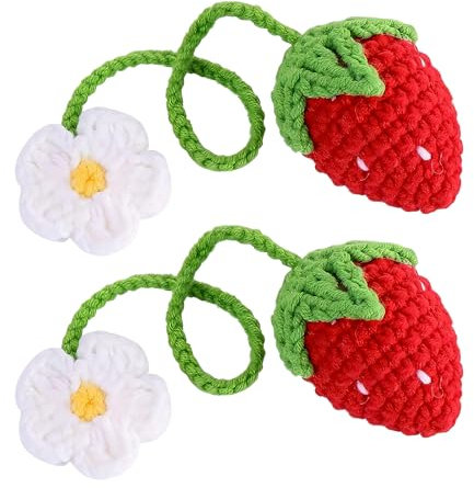 Auto-Zubehör zum Aufhängen, Charm, handgestrickter Anhänger, tragbare Dekoration, Ästhetischer gehäkelter Schlüsselanhänger Männer- und Damenzubehör, Auto-Innenausstattung (Erdbeeren)