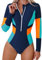 Odizli Swimming Costume Women Long Sleeve Zipper Zip Up One Piece Swimsuit Ladies Muslim Full Body Burkini Modest Swimwear Rash Guard Neoprene Bathing Suits Surf Wet Wetsuit Navy Blue Orange L