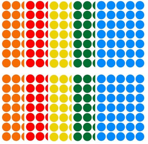 EAVUYIS 1170 Stück, 13mm Klebepunkte Etiketten Aufkleber, Wasserdicht Klebepunkte Aufkleber Kleine Farbkodierung Etiketten (Rot/Grün/Blau/Gelb/Orange)