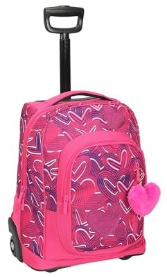 Carrera Trolley Scuola Bambina HeartBeat Fucsia - 2 in 1 Zaino - Ruote Anti-Rumore - Lt 35 - Barra Regolabile in Due Altezze - Perfetto per Scuola e Viaggio
