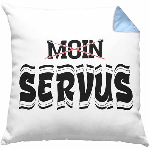 Trendation München Servus Kissen mit Füllung 40x40 Geschenk Heimat Münchener Geschenkidee Bayern Servus (Blau)