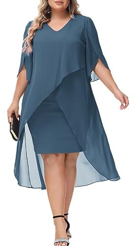 Hanna Nikole Elegante Abiballkleid Damen Cape Kurz Partykleid Blau M