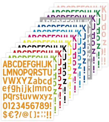Bliceon 12 Sheets Letter Stickers, Colorful, 900 Pcs, 1Inch | Alphabet Number Stickers, Waterproof Vinyl Letter Decals
