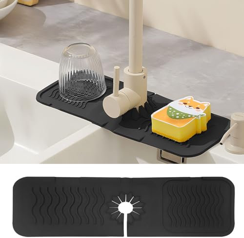MLOQI Silikon Wasserhahn Matte, Silikon Abtropfmatte Spüle für 2,5-6,5cm Wasserhähne,Wasserfänger Matte,Wasserhahn Spritzschutz Wasserhahn Abtropfmatte für Küche (Schwarz)