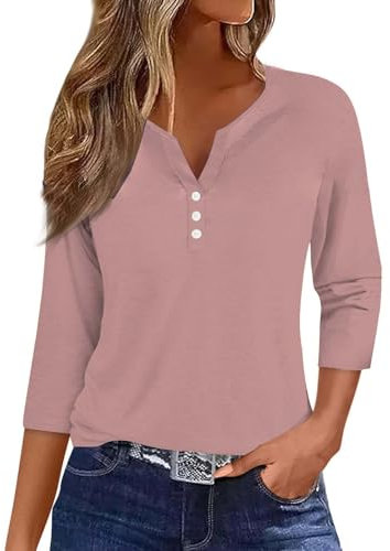 Cadeaux pour Femmes HUIFUAO Tee Shirt Femme Manche 3/4 Coton Tee-Shirt Femme T Shirt Femme Col V Tshirt Femme Grande Taille T Shirt Femme Coton Tshirt Blanc Femme Tee Shirt Femme Long