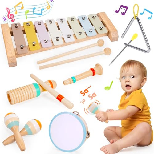iKidiki Musikinstrumente für Kinderspielzeug ab 1 2 3 Jahre, Holzspielzeug ab 1 2 3 Jahr Kleinkind-Musikinstrumente Montessori Instrumente Trommel Musikspielzeug Geschenk für Kinder