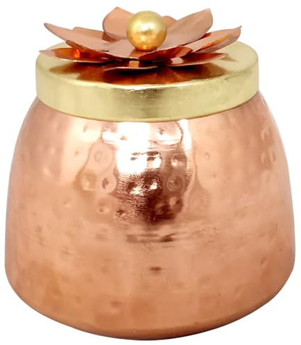 GRAINEX ENGINEER Copper Container Bowl Hammered Design with Lid Brass Finish Design for Chocolates Dry Fruits, Gifts for Diwali