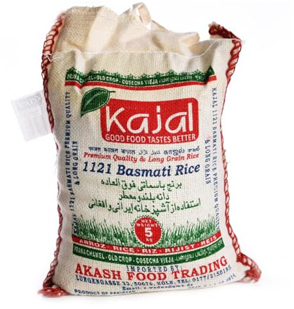 Riz Basmati Kajal Premium 5 x 1kg - Riz premium à grains longs, aromatique et moelleux, idéal pour les plats traditionnels, de haute qualité, sans gluten, végétalien, riche en nutriments