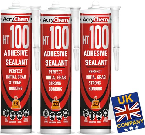 ACRYCHEM High-Tack Montage Adhesive White, Caravan Sealant Instant Grab Adhesive 3 x 480g ODORLESS Wood Sealer Waterproof Outdoor Sealant