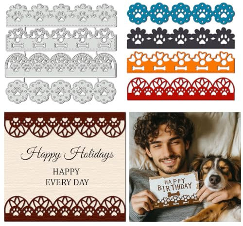 BENECREAT Haustier Fußabdruck Spitze Grenze Schneiden stirbt, Paw Print Thema stanzt Prägung Schablonen für DIY Scrapbooking Fotoalbum dekorative Prägung Papier Karte