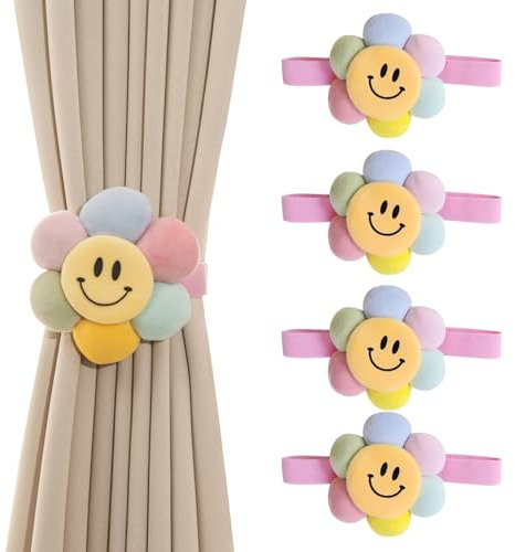 FOSDICK 4Pezzi Ferma Tende, Fiori Colorati Fermatenda, Elastico Banda Ferma Tenda, Fermatende con Fibbia, Fermatenda per Tende per La Cameretta dei Bambini, La Soggiorno, La Ufficio