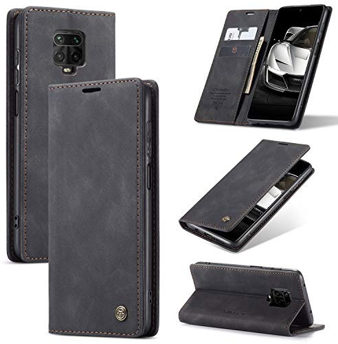 Cracedily Coque pour Xiaomi Redmi Note 9 Pro/Redmi Note 9S Pochette, Etui Protection Housse Premium en Cuir PU, Etui à Rabat Pochette de Portefeuille Étui pour Note 9 Pro Case, Noir