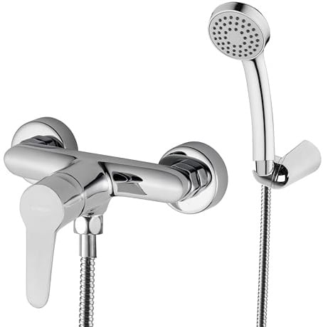 HOMSSY Monomando para Ducha con Mango Rociador, Mezclador de Bañera, Grifo Monomando con Flexo y Soporte de Pared, Agua Caliente y Fría, Diseño Cromado