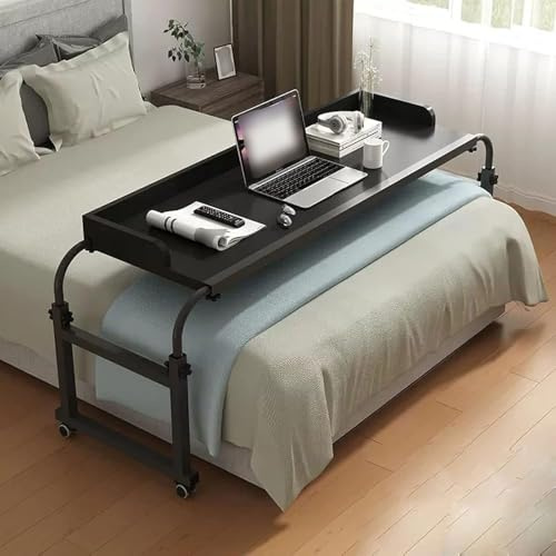 GFRYSBMQ Table de lit sur roulettes, Table de lit réglable en Hauteur avec roulettes, Bureau de lit réglable en Hauteur de 65 à 95 cm, Extensible, à roulettes, pour Ordinateur Portable, pour la déte