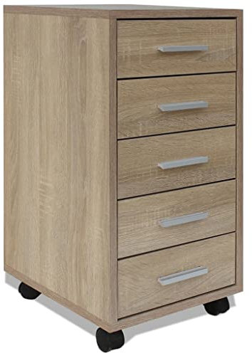 ULUYYUC Werkstattschrank Werkzeugschrank Spind Schrank Buffetschrank - Büroschubladenschrank auf Rollen 5 Schubladen Eiche für Ankleidezimmer Balkon Schlafzimmer Büro