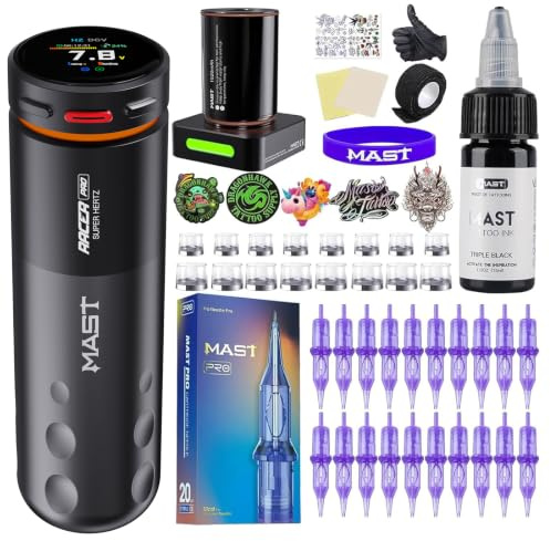 Mast Racer Pro Tattoo Maschine Set Kabellose Tätowiermaschine 1520mAh | Mcore-Pro Motor, Rotary Coreless, Schwarz