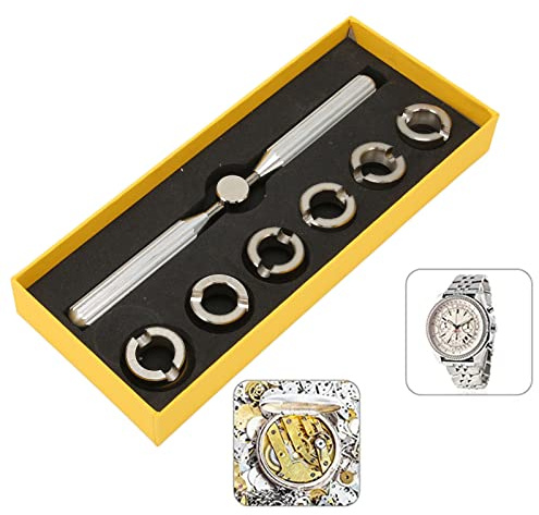 Uhrenöffner Gehäuseöffner Set, Edelstahl Uhrdeckelöffner mit 6 gerillten Formen (18,5–29,5 mm), Tragbarer Uhrenwerkzeug Set zum Öffnen und Schließen von Uhrendeckeln, Uhr Öffner mit Aufbewahrungsbox