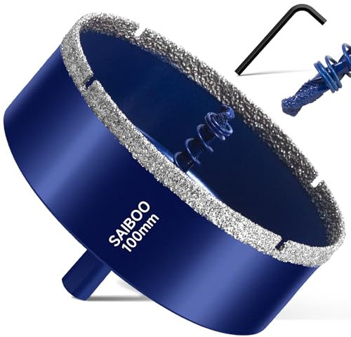 Scie Cloche Diamantée pour Carrelage avec Foret de Centrage, Foret Diamant Brasé dur pour Porcelaine, Carrelage, Verre, Granit, Marbre et Céramique (Diamètre 100mm)