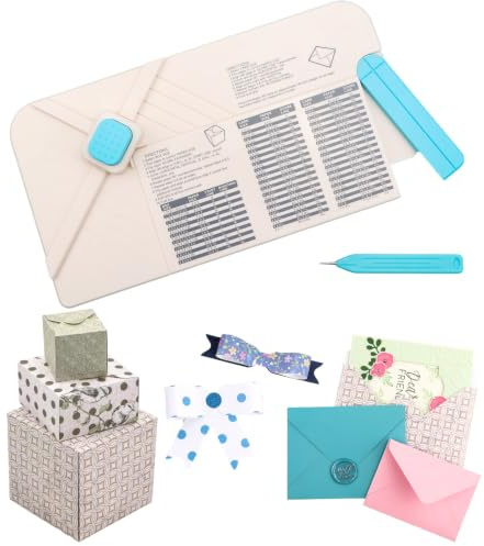 OTCRAFT 3-in-1 Stanzbrett für Umschläge Geschenkboxen Schleifen mit Einkerbungsstift zum Erstellen von benutzerdefinierten Umschlägen, Schleifen und Geschenkboxen, Geburtstagsfeier in verschiedenen