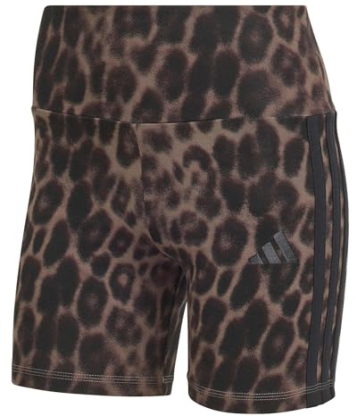 adidas Women's Seasonal Essentials Leopard Print Biker Shorts with 3-Stripes, MULTICOLOR/earth strata, L