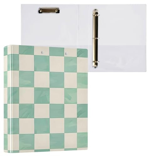 Aktenordner mit 3 Ringen, Mint-Cremefarben, Schachbrettdesign, für 200 Blatt, Aktenaufbewahrung für Damen, Herren, Schule, Bürobedarf