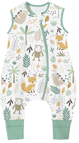 Chilsuessy Baby Schlafsack mit Füßen 1.5 Tog Ganzjahres Schlafsack Babyschlafsack mit Beinen Schlafstrampler für Jungen Mädchen, 1.5 Tog/Waldtiere, 70cm/Baby Höhe 80-90cm