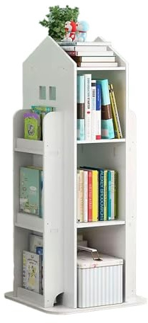 Neo House Shaped 360° Rotating Kids' Children's Freestanding Bookshelf Bookcase 10 Shelf Shelve Space‑Saving Design (White)