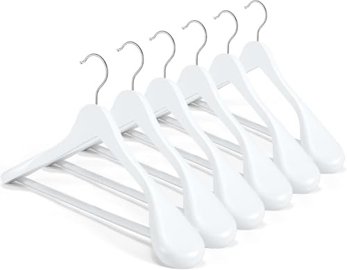 MELA'S Wooden Wide Clothes Hanger, Natural Wood, Pack of 12, Non-Slip, for Stable Jacket, Suit, Shirts, Extra Wide Shoulders, Trouser Bars, 45 x 23 x 5.5(White)