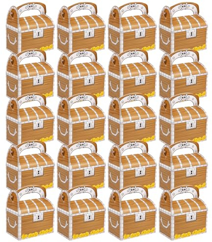DvBCNMe 12 Stück Schatzkiste Kindergeburtstag, Piraten Schatzkiste, Piraten Treat Box Schatztruhe Mitgebsel Box Piraten Party mit Griff für Kinder Mitgebse, 7 x 11 x 7 cm