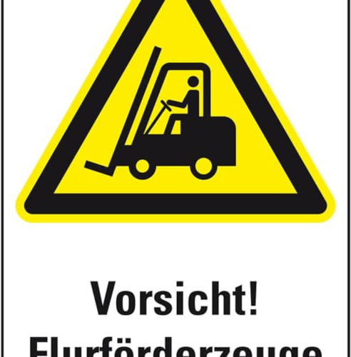 KSIGN Warn-Kombischild Vorsicht!Flurförderzeuge, Kunststoff, 200x300mm,ASR A1.3, DIN EN ISO 7010 W014