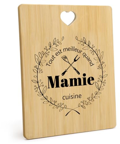 ORIZMA Cadeau Fete Des Meres - Cadeau Mamie Grand Mere Planche À Découper Bois Bambou Idee Cadeau Original Femme Pour Mamie Noel Anniversaire Cadeaux Grand Mere