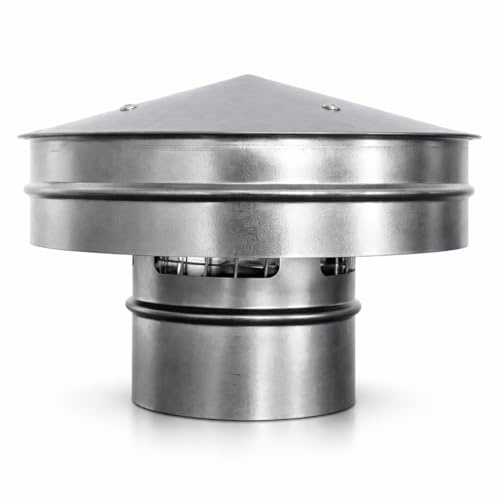 Easy Act Dachhaube, Größe 200 mm, Dachentlüftungshaube für Lüftungsrohr mit Gitter, sicherer Abschluss von Lüftungs- & Abluftrohren, Metall, silber