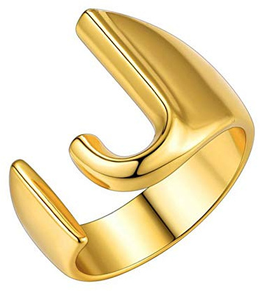 Personalisierter offener Goldring mit kräftigem Anfangsbuchstaben für Frauen, verstellbare Statement-Ringe, Alphabet-Ringe, Siegelring, Buchstabe A bis Z, Kupfer, andere