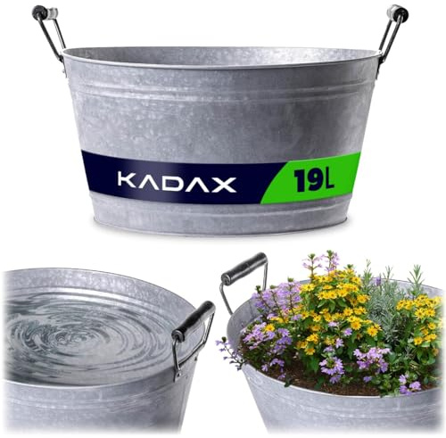 KADAX Zinkwanne 19L für Garten, große Pflanzwanne aus verzinktem Stahl, Metallwanne mit Griffen, ideal als Gartenteich, Blumenkübel & Getränkekühler (Silber)