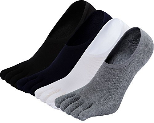 Teenloveme 4 Paia Calzini Fantasmini da Uomo, Uomo Sport Performance Trainer Calze con taglio basso, Calze Invisibili in Cotone Uomo, Calzino Infradito a 5 dita
