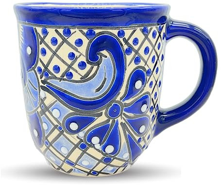Taza Talavera - Taza de café mexicana pintada a mano - Auténtica decoración mexicana - Azul y blanco - Taza Mexicana Azul Blanco