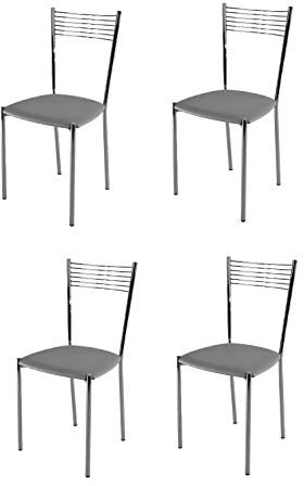 t m c s Tommychairs - Set 4 chaises Elegance pour Cuisine, Bar et Salle à Manger, Robuste Structure en Acier chromé et Assise rembourrée et revêtue en Cuir Artificiel Couleur Gris Clair